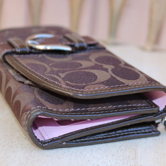 COACH Wallet Brown Logo Soho Buckle Tri-Fold with Checkbook Cover - Picture 1 of 16